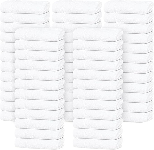 Tens Towels Pack of 60 Washcloths, 12 x 12 Inches, Lighter Weight, Quick to Dry, Super Soft & Absorbent, Gentle Face Towels, Hotel Quality, Perfect for Bathroom, Gym, Spa (White, 60 Pack)
