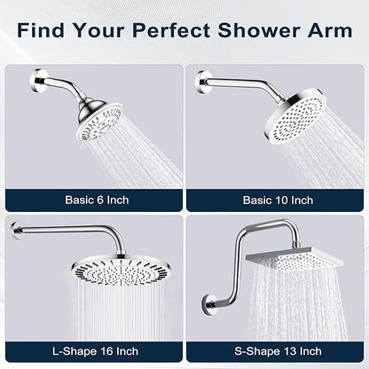 BRIGHT SHOWERS 13 Inch Shower Head Extension Arm with Flange S Shaped High Rise Extender, Long Stainless Steel Rainfall Shower Head Pipe Arm, Chrome