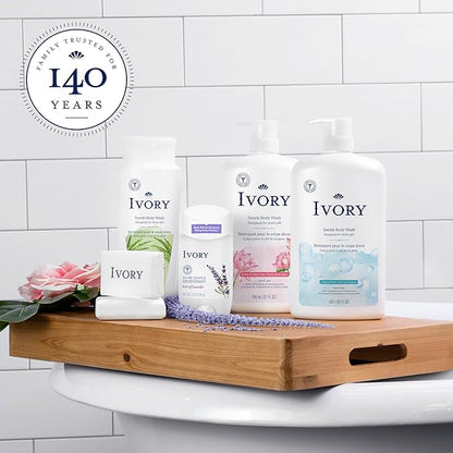 Ivory Gentle Bath Bar Soap, Designed for Whole Family, 99.44% Pure Formula with Plant-Based Cleansers, Made Without Heavy Perfumes, Parabens or Phthalates, Original Scent, 3.17 oz (2 Count)