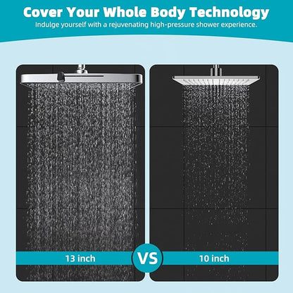 Hibbent 5 Spray Modes Shower Head, 13'' High Pressure Rain Shower Head, Large Rainfall Showerhead for Bathroom, High Flow Waterfall Fixed Showerheads with Adjustable Swivel Ball Joint, Chrome
