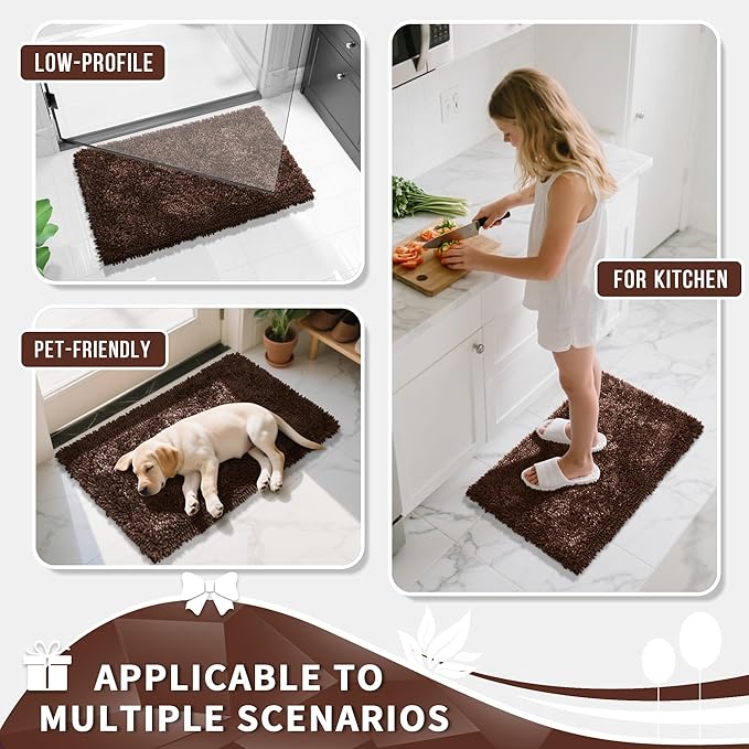 Yimobra Large Bathroom Rug Non Slip 36x24 Inch, Extra Thick Soft Absorbent Chenille Bath Mat, Machine Washable Quick Dry Bath Rugs for Bathroom Floor, Tub and Shower, Home Decor Accessories, Brown