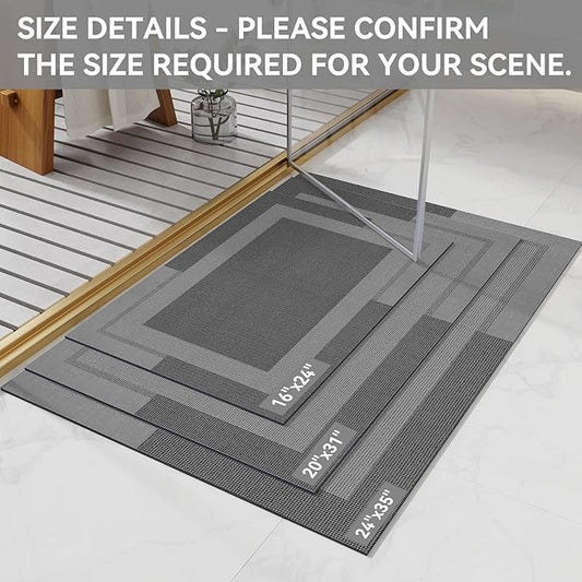 Non Slip Bath Mat, Rubber Backing Ultra Thin Bathroom Rugs Fit Under Door Quick Dry Super Absorbent Washable Bath Rug Shower Mat for Bathroom Floor Bathtub Sink, Easy Care Dark Grey 24"x 35"