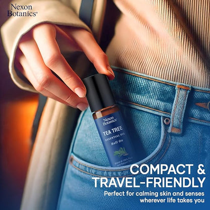 Tea Tree Oil Roll-On 10 ml - 100% Pure, Natural Essential Oil for Aromatherapy, Skin, Face & Body - Pre-Diluted Blend for Travel - Nexon Botanics