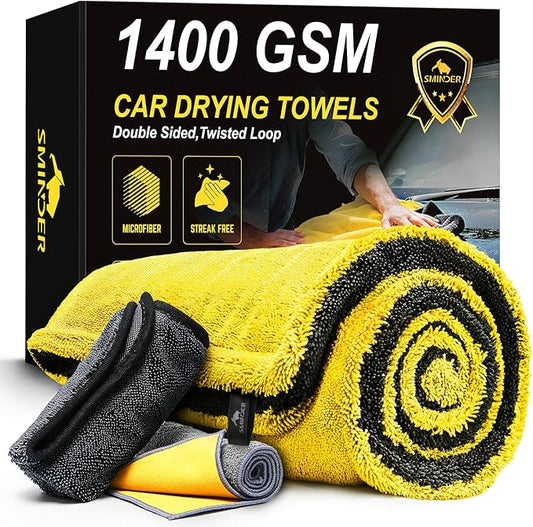 1400 GSM Car Drying Towels – Microfiber Towels for Cars (48" x 24"), Ultra-Absorbent, Streak-Free, Scratch-Free, No Water Spots, Double-Twist Pile & Edgeless Design