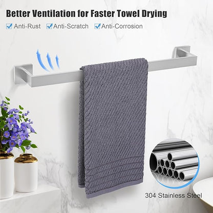 TURS 5-Piece Bathroom Hardware Set Brushed Nickel Towel Bar Set Bath Towel Holder Sets Hand Towel Holder 2 Towel Hooks, SUS 304 Stainless Steel, Q7BR-P5