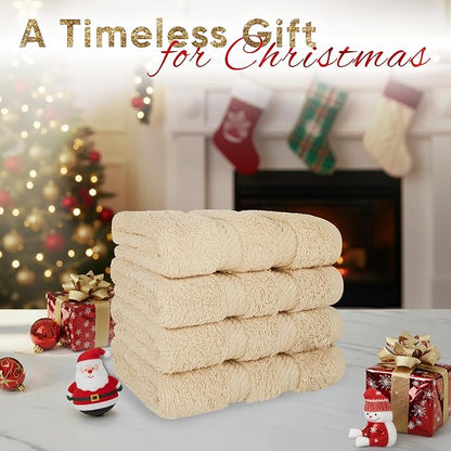 American Soft Linen Luxury Washcloths for Bathroom, 600 GSM 100% Cotton 4 Piece Turkish Wash Cloth Set, 13x13 in Soft Rags for Body and Face, Beige Washcloths