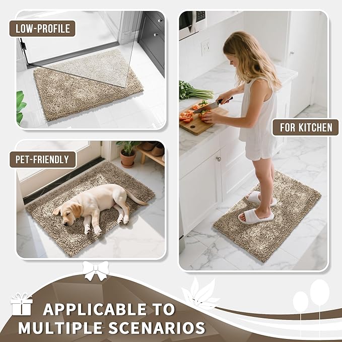 Yimobra Chenille Bathroom Rugs Non Slip, Extra Thick Soft Absorbent Bath Rug 31.5x20 Inch, Machine Washable Quick Dry Bath Mat for Bathroom Floor, Tub and Shower, Home Decor Accessories, Camel