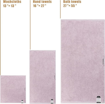 SEMAXE 18-Pack Bath Towel Set Include 6 Bath Towels, 6 Hand Towels, 6 Wash Cloths, 100% Cotton Bathroom Towels with Hanging Loops and Nano-Bio Lifecycle Labels, Soft & Absorbent Towel, Purple