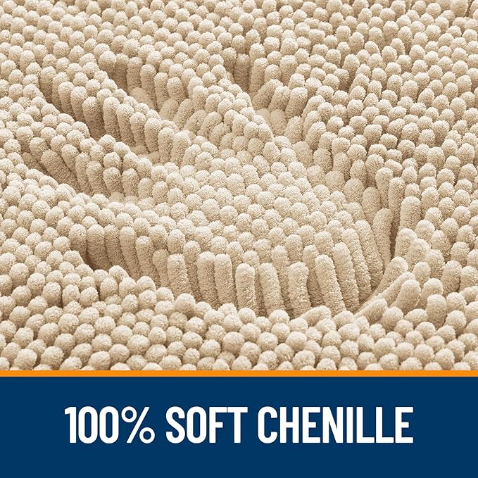 OLANLY Bathroom Rugs 50x30, Extra Soft Absorbent Chenille Bath Rugs, Rubber Backing Quick Dry, Machine Washable Bath Mats for Bathroom Floor, Tub and Shower, Home Decor Accessories, Beige