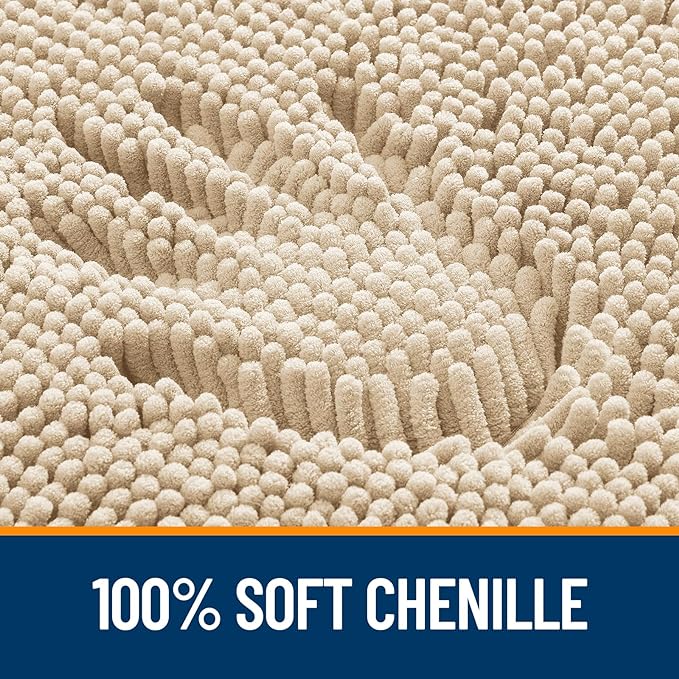 OLANLY Bathroom Rugs 59x35, Extra Soft Absorbent Chenille Bath Rugs, Rubber Backing Quick Dry, Machine Washable Bath Mats for Bathroom Floor, Tub and Shower, Home Decor Accessories, Beige