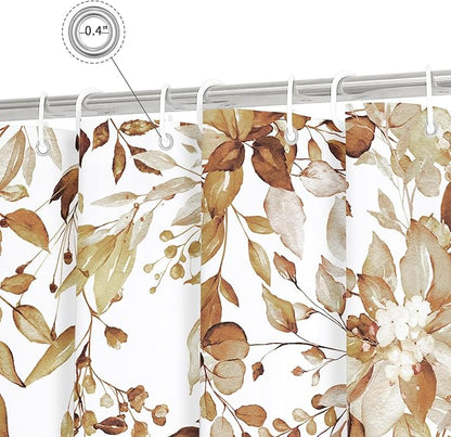 Gibelle Small Stall Shower Curtain 36 x 72, Narrow Brown Floral Shower Curtain for Bathroom, Watercolor Plant Eucalyptus Leaves Fabric Shower Curtain Set