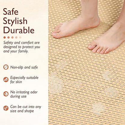 Extra Large Non-Slip Shower Mat, Fast-Dry PVC Bath Stall Tub Mat, Drain-Hole Design for Shower Stall Tub for Elderly/Kids, Non Slip Bath Mat Bathroom Safety Accessory, Khaki 58"x32"