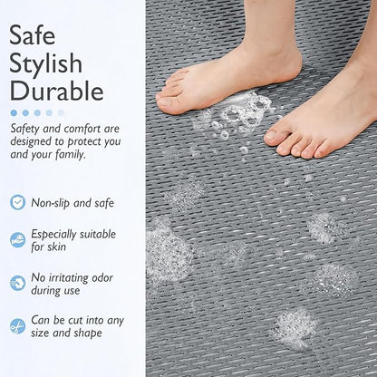 Extra Large Non-Slip Shower Mat, Fast-Dry PVC Bath Stall Tub Mat, Drain-Hole Design for Shower Stall Tub for Elderly/Kids, Non Slip Bath Mat Bathroom Safety Accessory, Gray 47"x32"