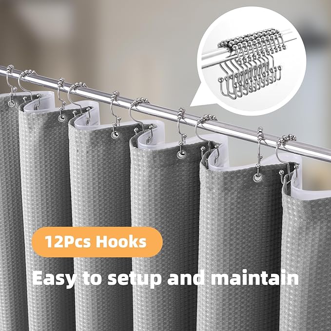 LaCyan 3 in 1 Waterproof Waffle Weave Shower Curtain and Clear Liner Set with 12 Stainless Steel Hooks Double Sided for Bathroom 72 Inches Heavy Duty Polyester Fabric Shower Curtains 72x72