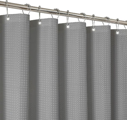 2-in-1 Waterproof Fabric Shower Curtain - No Separate Liner Needed, Hotel-Style Waffle Weave, Effortless Cleaning & Washable Bathroom Shower Curtain Set,72Wx72H,Grey