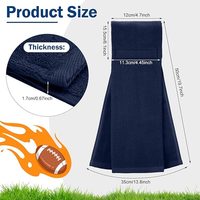 Shimeyao 2 Pcs Cotton Sports Football Towel with Closure Pitching Football Sweat Towel for Sports Gym Men Women Accessories(Dark Blue,Classic)