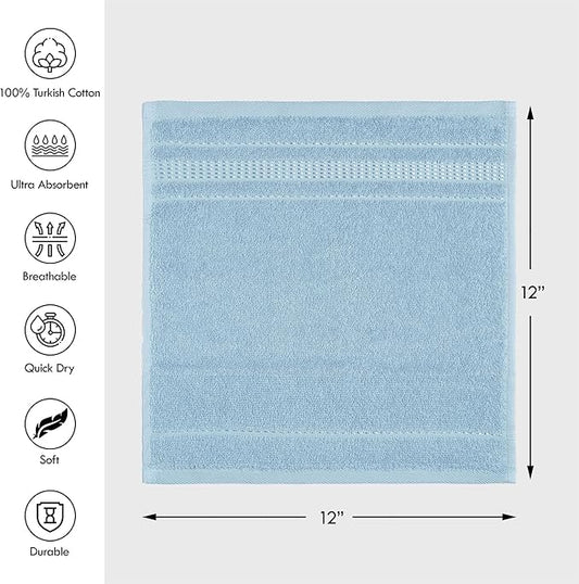Melissa Linen, 100% Cotton Washcloths for Bathroom, 4-Piece 12x12 in Wash Cloth Set, Turkish Small Hand Towels, Soft Rags for Face and Body, (Blue Washcloths)