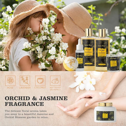 Luxury Home Spa Bath Gift Basket, Spa gift basket Christmas Gifts for Women men, Spa Kit Self-care Gifts, Spa Collection Gift, Orchid Jasmine Bath and Body Gift Pampering Spa Gifts Mother's Day Gift