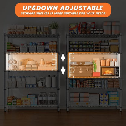 REIBII 5 Tier Metal Shelving Storage Shelves,71''H Adjustable Garage Shelving Unit and Storage,Wire Shelves Pantry Shelves for Kitchen Restaurant Warehouse Office,71H X 35.5W X 14D,Chrome