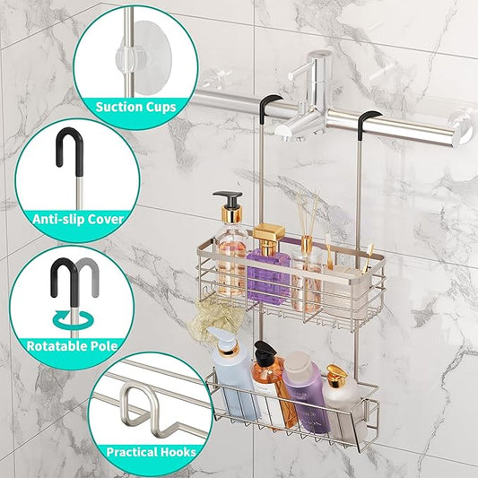 HapiRm Hanging Shower Caddy Organizer - No Drilling Shower Organizer with Inclined Shelf, Rustproof & Waterproof 304 Stainless Steel Bathroom Caddy - Brushed Nickel