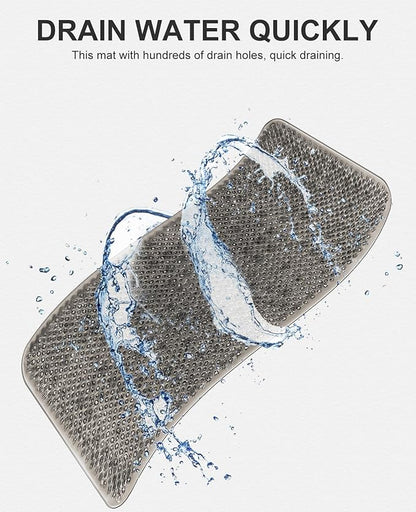 OTHWAY Non Slip Grassy Bathtub Mat : 25.6X13.4 inches Sturdy But Soft Bath Mat_Quick Drain Shower Floor Mat with Soft Bristles for Scrubbing Feet (Dark Grey)
