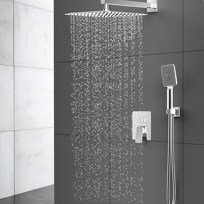 Shower System Modern Rain Brass Faucet Set With Valve and Diverter Shower Mixer With Handheld High Pressure Square Rainfall Shower Valve (12'' Wall Mount, Chrome Polished)