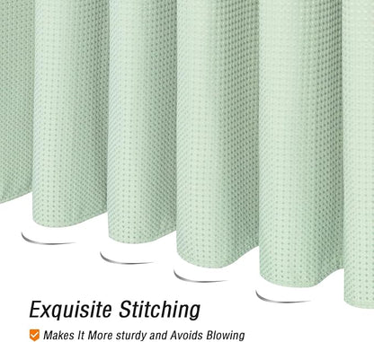 Gibelle Small Stall Shower Curtain 36 x 72, Narrow Half Waffle Weave Textured Fabric Shower Curtain for Bathroom, Water Repellent, Machine Washable, Mint Green