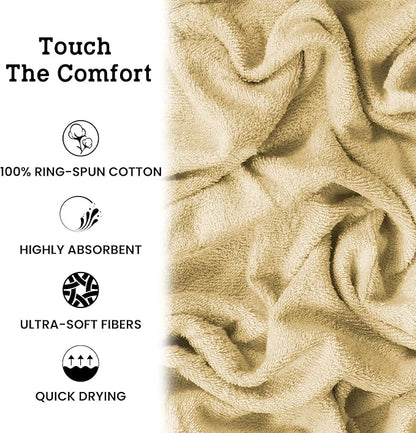 Casa Lino Bath Towel Set of 8 (2 Bath Towels, 4 Wash Cloths & 2 Hand Towels for Bathroom) - 100% Cotton - Highly Absorbent & Quick Dry - Guest Room Essentials for Bathroom Set - (Linen Brown)