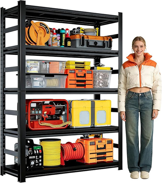 Heavy Duty Garage Shelving Unit, 5-Tier Adjustable Metal Shelves for Storage, Steel Racks for Garage Organization, 3000 lbs Capacity, Black