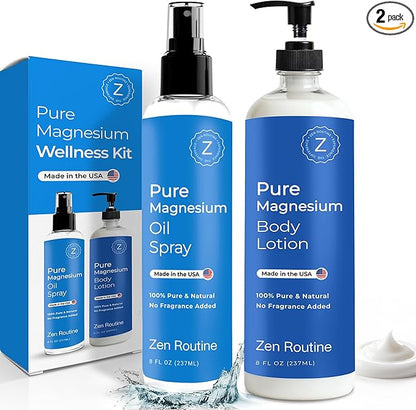 Magnesium Lotion + Magnesium Oil Spray Set | Pure Topical Magnesium for Sleep | Muscle Relief | Leg Cramps & Foot Comfort | Fast-Absorbing | Magnesium Oil on Feet | Non-Itch | Extra Strength Cream