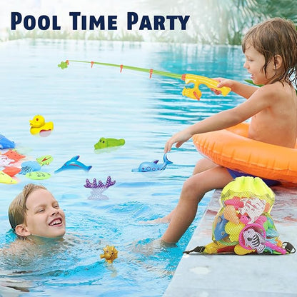 CozyBomB™ Magnetic Fishing Toys Game Set for Kids | Water Table Bathtub Kiddie Pool Party Pole Rod Net, Outdoor Plastic Floating Fish, Toddler Bath Color Ocean Sea Animals Birthday Gift Age 3-5 6 4-8