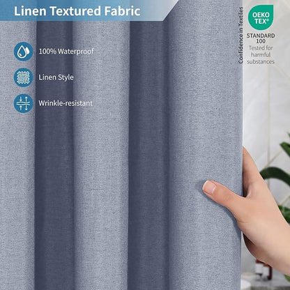 2-in-1 Waterproof Fabric Shower Curtain or Liner,Linen Textured,Breathable TPU & Washable Bathroom Shower Curtain Set with 12 Plastic Hooks,Modern,72"x72" Blue Gray