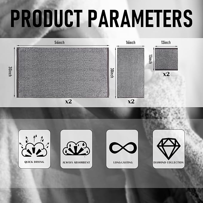 Everplush Diamond Jacquard 6 Pieces Bath Towel Set, Luxury Super Soft Oversized everplush Towels, Highly Absorbent everplush Diamond Jacquard Quick Dry Bath Towel for Lavender Towels Bathroom Sets