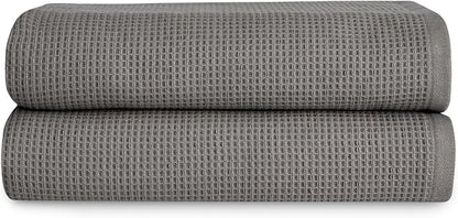 Cozy Earth Waffle Bath Towels - 60% Cotton 40% Viscose from Bamboo Bath Towels 30 x 58 Inches - Soft & Absorbent Terry, Reversible Mini Textured Waffle & Weave Pattern - 2 Pack