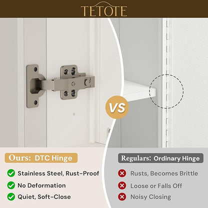 TETOTE White Medicine Cabinet 16" x 24" Bathroom Mirror with Storage Stepless Adjustable Shelves Beveled Aluminum Framed Modern Farmhouse Medicine Cabinets Recessed or Wall-Mounted