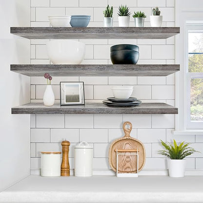Sorbus Floating Shelves for Wall - 35 Inch Long Bathroom Shelves, Wall Decor for Bedroom, Kitchen, Living Room & Book Storage - Mounted Floating Shelf with Invisible Brackets (Gray, 3 Pack)