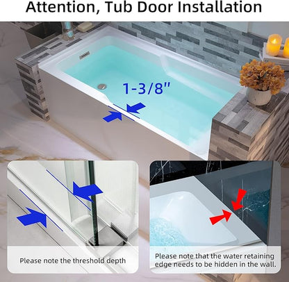 WOODBRIDGE 60" Acrylic Rectangular Alcove Soaking Bathtub in White with Left Drain, Chrome pop-UP Drain Included BA6030L