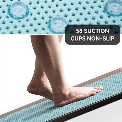 Bathtub Mat Non Slip Ivory 36” X 17” Shower Mat Soft Foam Bath Mats for Bathroom Tub, Bathtub Mat with Drain Holes, Suction Cups, Shower Mat Non Slip