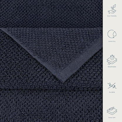 CASA COPENHAGEN Popcorn Textured 6 Pieces Small Bath Towel Set - Navy Blue, 24" x 48", 550 GSM 6 Bath Towel Rough & Tough Use Cotton Towels Gift Set for Bathroom