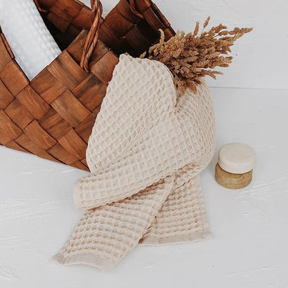 sea me at home Waffle Bath Towel 100% Turkish Cotton - Large Bath Towel (34x67 Inches) Luxurious Spa Towel for Bath, Beach, or Pool Time (Beige)