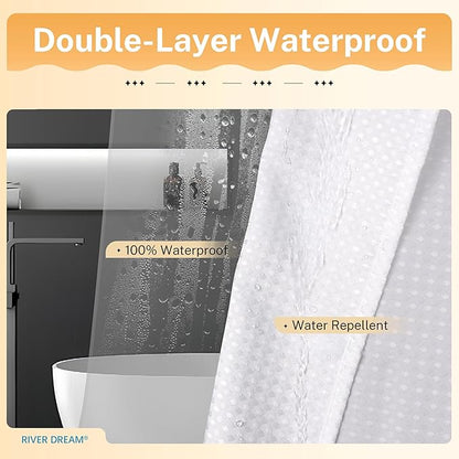 River Dream Stall Waffle 3 in 1 Shower Curtain Set, White Fabric Shower Curtain and Clear Liner Set, with Double Sided Hooks, Waterproof, 36" W*72" H