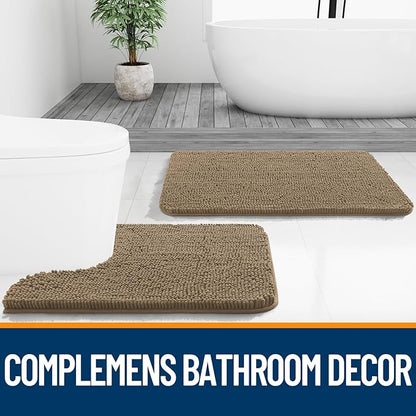 OLANLY Bathroom Rugs 47x24, Extra Soft Absorbent Chenille Bath Rugs, Rubber Backing Quick Dry, Machine Washable Bath Mats for Bathroom Floor, Tub and Shower, Home Decor Accessories, Tan