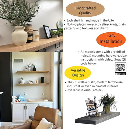 joelsantiques 42 Inch Wooden Floating Shelves for Wall - 42x10x2 in - Made of Natural Wood - Long Heavy Duty Rustic Wall Shelves for Bedroom - Perfect for Living Room, Kitchen - Beige