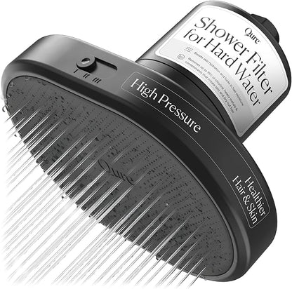 Qure Shower Filter Head for Hard Water, healthier Hair, Skin & Nails, Reduces 99% Chlorine, High Pressure Showerhead, Improve your Beauty and Skincare Routine, Dermatologist-approved - Black