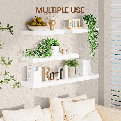 Heimlove 24 inch Floating Shelves for Wall,2 Packs Natural Pine Solid Wood Floating Shelves, 8 inches Deep Wooden Shelves for Kitchen Bedroom Office & Living Room Display Wall Decor