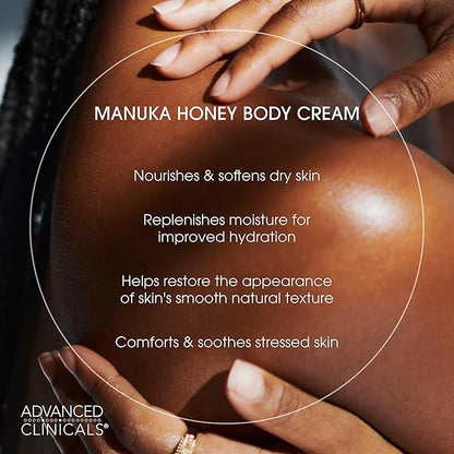 Advanced Clinicals Manuka Honey Body Cream For Women & Men | Body Butter Lotion For Extremely Dry Skin | Collagen Cream | Skincare Moisturizer Hydrating Balm Improves Look Of Aging Skin, 16Oz, 2-Pack