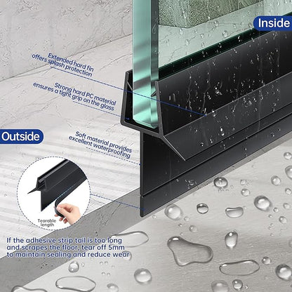 2-Pack Frameless Shower Door Bottom Seal (3/8" X 36") Clear Glass Seal Strip Shower Door Sweep - Stop Shower Leaks, Black