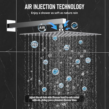 Iriber Chrome Shower System Wall Mount with 12 Inch Rain Shower Head and Handheld Bathroom Shower Set Contain Shower Faucet Mixer Valve Trim Kit (Valve Included)