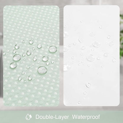 3 in 1 Stall Half Size Mint Green Shower Curtain Set-36 W x 72 H, Modern Waffle Waterproof Fabric and PEVA Liner Set with Stainless Steel Hooks