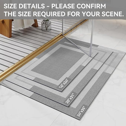 Non Slip Bath Mat, Rubber Backing Ultra Thin Bathroom Rugs Fit Under Door Quick Dry Super Absorbent Washable Bath Rug Shower Mat for Bathroom Floor Bathtub Shower Sink, Easy Care Gray 20"x 32"